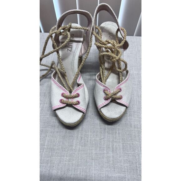 Schutz Women's Brynda Lace Up Espadrille Platform Wedges Cream Pink Size 6.5B - Picture 2 of 11